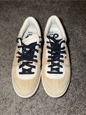 P448 Men’s Beige Suede Sneakers with Navy Laces